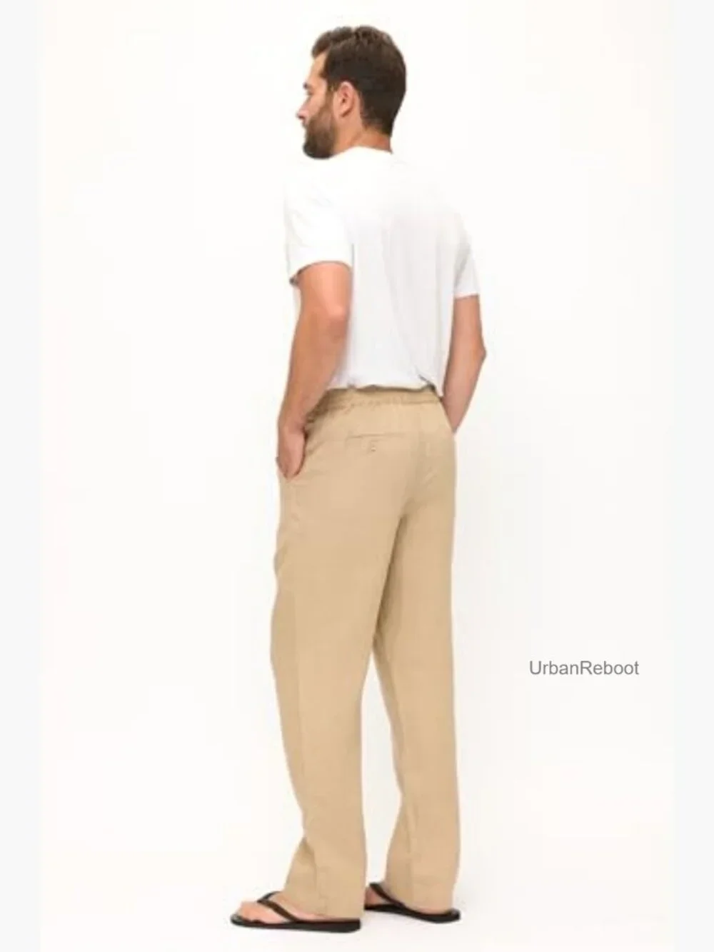 Men's 100% Linen Drawstring Elastic Waist Casual Pants